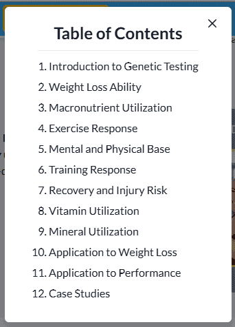 ISSA DNA-Based Fitness Coach Table of contents
