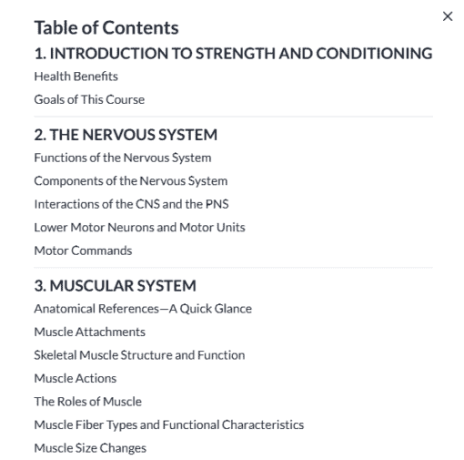 ISSA Strength and Conditioning Specialization Course Table of contents