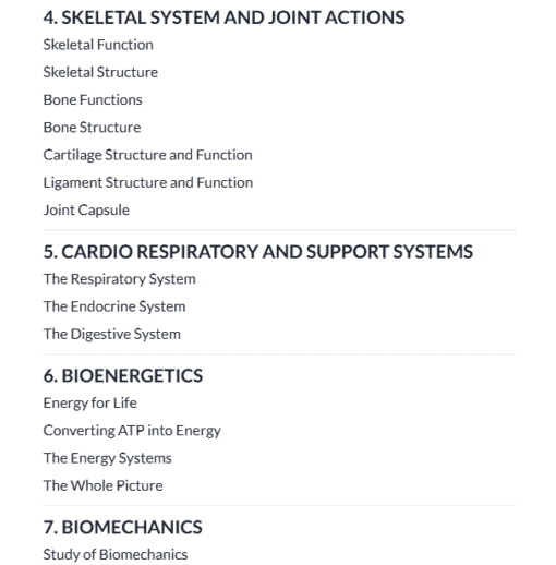 ISSA Strength and Conditioning Specialization Course Table of contents